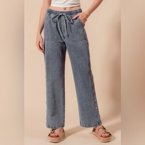 SO ME Mid Rise Drawstring Jeans with Side Snap Button